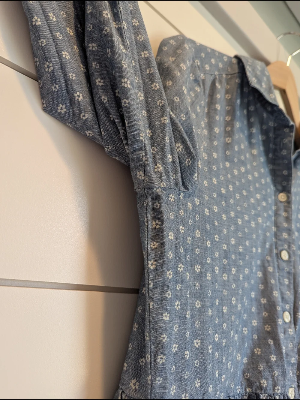 J. Crew Cotton Mini Shirt Dress Chambray Floral Print Size 6 Collared Button Up